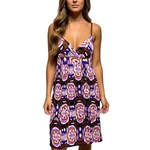 Planet Gold Women's Purple Pink Brown‎ Abstract Print Cami Dress Tie Waist